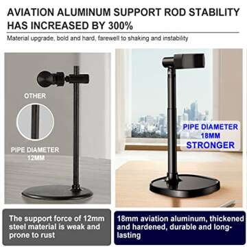 furnyaer Adjustable Cell Phone Stand - Sturdy Aluminum Alloy Desk Phone Holder for 3.5"-7.0" Devices, 360°Rotation & 180° Tilt Range, Perfect for Video Calls and Recording