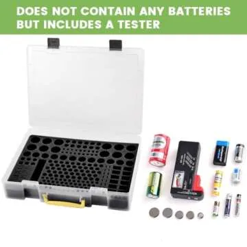 Battery Organizer Storage Holder- Batteries Case Containers Box with Tester Checker BT-168. Garage Organization Holds 225 Batteries AA AAA C D Cell 9V 3V Lithium LR44 CR2 CR1632 CR2032 (Grey)