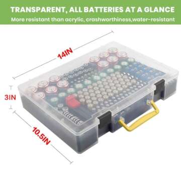 Battery Organizer Storage Holder- Batteries Case Containers Box with Tester Checker BT-168. Garage Organization Holds 225 Batteries AA AAA C D Cell 9V 3V Lithium LR44 CR2 CR1632 CR2032 (Grey)