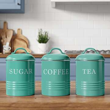 Barnyard Designs Canister Sets for Kitchen Counter, Vintage Kitchen Canisters, Country Rustic Farmhouse Decor Coffee Tea Sugar Container Set, Metal (Turquoise)