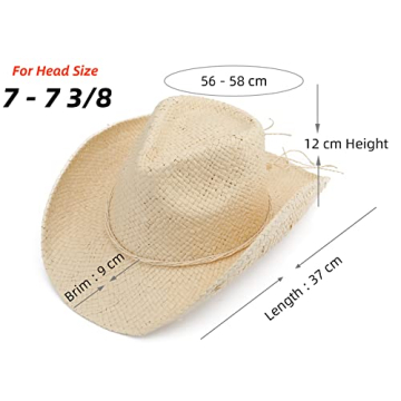 Melesh Adult Sun Straw Women Men Cowgirl Western Cowboy Hat Colored (Cream)