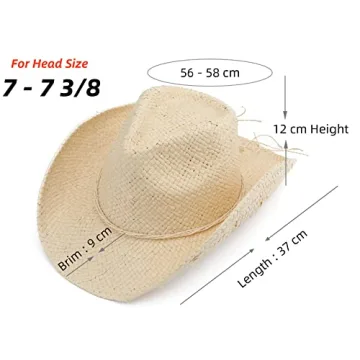 Melesh Adult Sun Straw Women Men Cowgirl Western Cowboy Hat Colored (Cream)