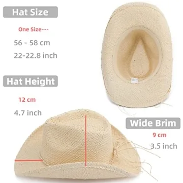 Melesh Adult Sun Straw Women Men Cowgirl Western Cowboy Hat Colored (Cream)
