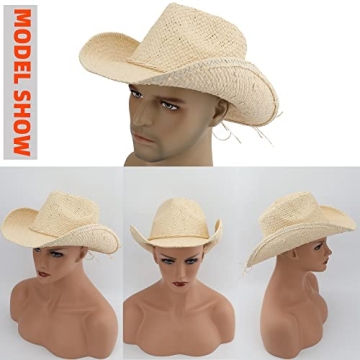 Melesh Adult Sun Straw Women Men Cowgirl Western Cowboy Hat Colored (Cream)