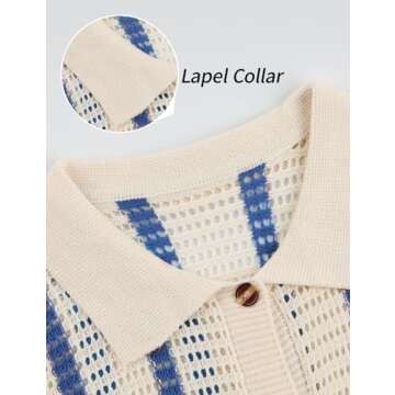 Gihuo Women' s Y2K 2 Piece Knit Outfits Striped Sweater Shorts Set Color Block Long Sleeve Button Up Shirts Shorts