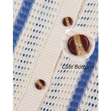 Gihuo Women' s Y2K 2 Piece Knit Outfits Striped Sweater Shorts Set Color Block Long Sleeve Button Up Shirts Shorts