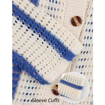 Gihuo Women' s Y2K 2 Piece Knit Outfits Striped Sweater Shorts Set Color Block Long Sleeve Button Up Shirts Shorts