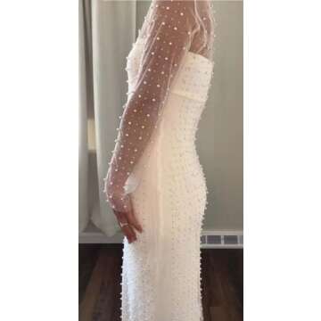 Yiulangde Women's Sparkly Beaded Bathing Suit Coverups Sheer Mesh Pearl Rhinestone Long Sleeve Bikin...