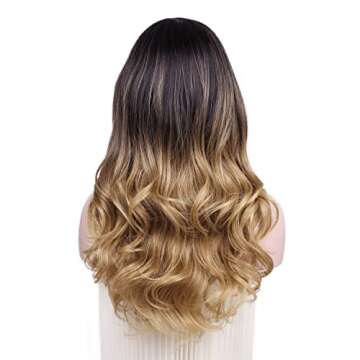 Quantum Love Wigs Ombre Wig Black to Light Brown Side Part Long Wavy Wig Heat Resistant Synthetic Daily Party Wig for Women (Ombre Black to Light Brown)