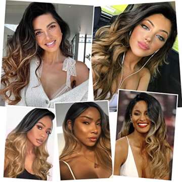 Quantum Love Wigs Ombre Wig Black to Light Brown Side Part Long Wavy Wig Heat Resistant Synthetic Daily Party Wig for Women (Ombre Black to Light Brown)