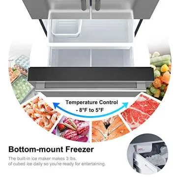 Galanz GLR16FS2K16 3 French Door Refrigerator with Bottom Freezer & Installed Ice Maker, 16 cu ft, Stainless Steel