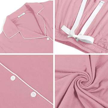 Samring Women's Long Sleeve Sleepwear Button Down Cotton 2 Piece Pajama Set Dusty Rose L