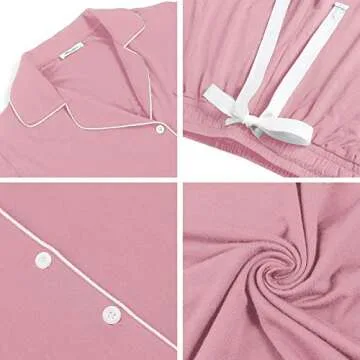 Samring Women's Long Sleeve Sleepwear Button Down Cotton 2 Piece Pajama Set Dusty Rose L