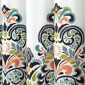 Lush Decor Navy and Tangerine Clara Shower Curtain-Fabric Colorful Boho Paisley Damask Print Design, 72 x 72