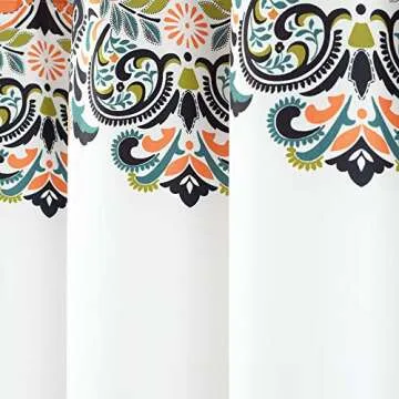 Lush Decor Navy and Tangerine Clara Shower Curtain-Fabric Colorful Boho Paisley Damask Print Design, 72 x 72