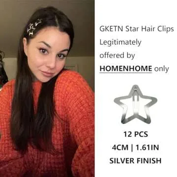 GKETN 12 PCS 1.61" Star Hair Clips Snap Hair Barrettes Non Slip Star Hair Accessories Women 2000s Y2K Silver Metal Hair Clips