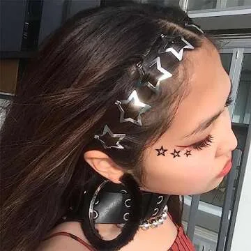 GKETN 12 PCS 1.61" Star Hair Clips Snap Hair Barrettes Non Slip Star Hair Accessories Women 2000s Y2K Silver Metal Hair Clips