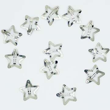 GKETN 12 PCS 1.61" Star Hair Clips Snap Hair Barrettes Non Slip Star Hair Accessories Women 2000s Y2K Silver Metal Hair Clips