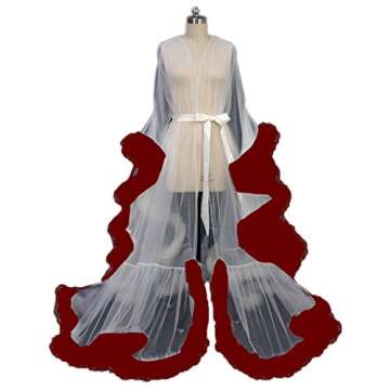 Feather Sleeve Short Bridal Robe with Sash Short Sexy Night Gown Pajamas (Ivory)