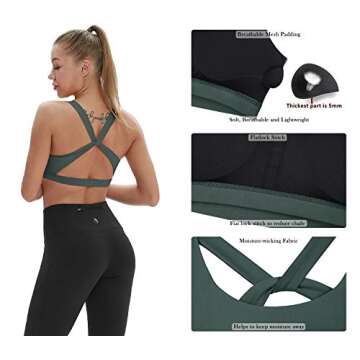 icyzone Workout Sports Bras for Women - Women's Running Yoga Bra, Activewear Top, Athletic Fitness Clothes (Smoke Pine, M)