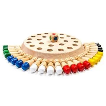 Wooden Memory And Color Matching Game For Kids and Elderly - Fun And Educational Toy - Color Matching Memory Stick Activity For Home Or Travel - Montessori Method Puzzle - Includes Canvas Storage Bag