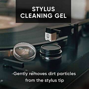 EVEO Premium Vinyl Record Cleaner Kit - Complete 4-in-1 Vinyl Cleaning Kit for Albums - Includes Soft Velvet Brush, Cleaning Liquid, Duster & Stylus Cleaning Gel