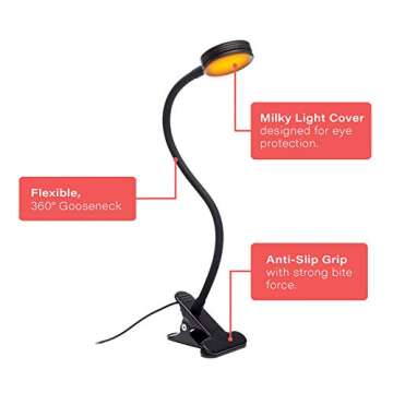 Hoogalite Clip On Reading Light - Blue Light Blocking Amber LED
