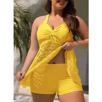 SuperPrity Tankinis Swimwear for Women 2 Piece Tummy Tuck Modest Bathing Suits High Rise Swimsuits with Shorts-M,Yellow