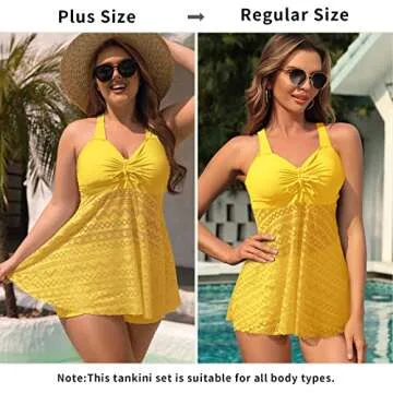 SuperPrity Tankinis Swimwear for Women 2 Piece Tummy Tuck Modest Bathing Suits High Rise Swimsuits with Shorts-M,Yellow