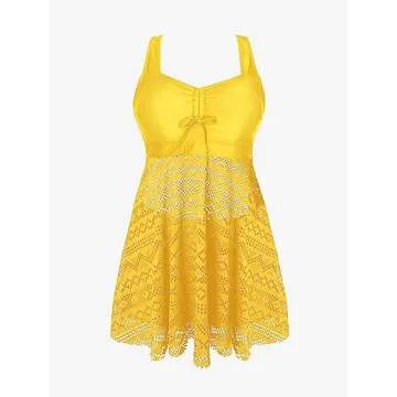 SuperPrity Tankinis Swimwear for Women 2 Piece Tummy Tuck Modest Bathing Suits High Rise Swimsuits with Shorts-M,Yellow