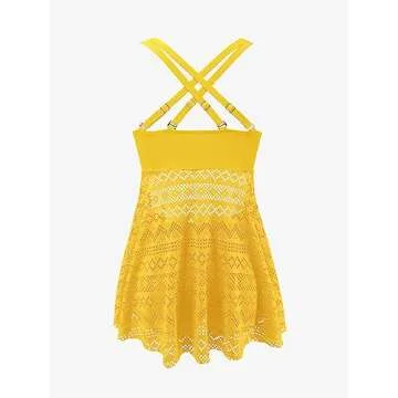 SuperPrity Tankinis Swimwear for Women 2 Piece Tummy Tuck Modest Bathing Suits High Rise Swimsuits with Shorts-M,Yellow