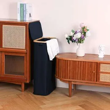 efluky Slim Laundry Basket with Lid - Stylish Bamboo Hamper for Compact Spaces