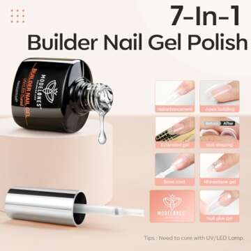 modelones Builder Nail Gel, 2 Pcs Clear Gel Builder Nail Polish for Nail Thickening, Nail Strengthener Apex Building Extension Gel in a Bottle, 7-In-One LED Builder Nail Gel Polish 10 ml