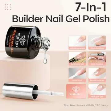 modelones Builder Nail Gel, 2 Pcs Clear Gel Builder Nail Polish for Nail Thickening, Nail Strengthener Apex Building Extension Gel in a Bottle, 7-In-One LED Builder Nail Gel Polish 10 ml