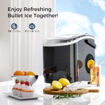 AGLUCKY Ice Makers Countertop, Portable Ice Maker Machine with Handle, 26.5lbs/24Hrs, 6Mins/9Pcs Bul...