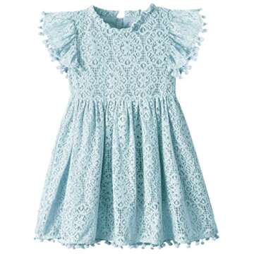 2Bunnies Girl Baby Toddler Vintage Lace Pom Pom Flutter Sleeve Easter Birthday Outfit Dress (Mint, 2...