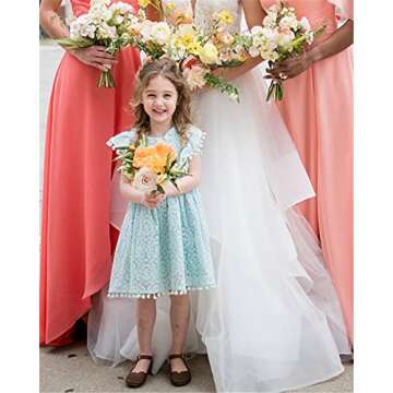 2Bunnies Girl Baby Toddler Vintage Lace Pom Pom Flutter Sleeve Easter Birthday Outfit Dress (Mint, 2T)