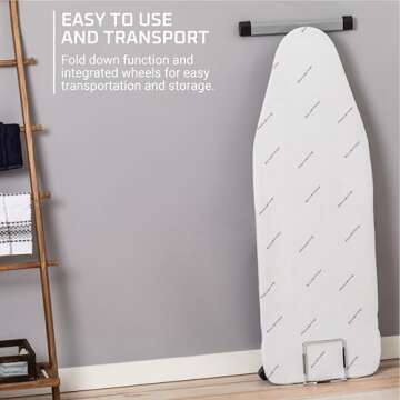 Rowenta Pro Compact Ironing Board with Hanger Rack 18 x 54 Inches Space Saving, Folding, 4 Legs IB9100,Beige