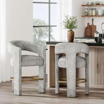 Jofran Gwen Modern Luxury Jacquard Fabric Upholstered Sculpture Counter Stool, Grey