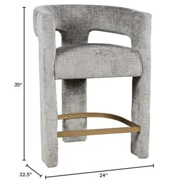 Jofran Gwen Modern Luxury Jacquard Fabric Upholstered Sculpture Counter Stool, Grey