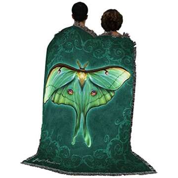 Damask Luna Moth Blanket - Artful Cotton Throw Made in USA