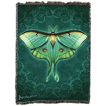 Damask Luna Moth Blanket - Artful Cotton Throw Made in USA