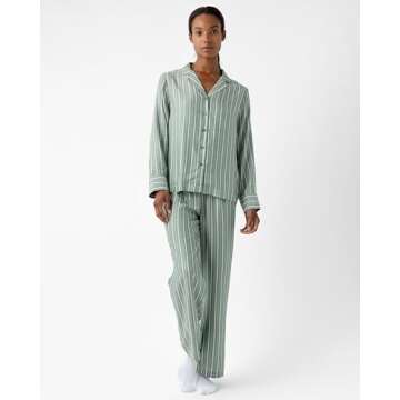 Cozy Earth Soft Woven Long Sleeve Pajama Set For Women - Luxury Button-Up Sleepwear - Jasper Large