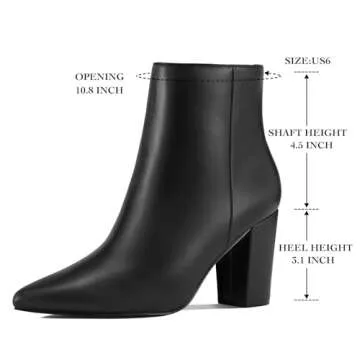 Rollda Women's Pointed Toe Ankle Boots Chunky High Heel Ankle Booties Side Zipper Short Boots Black PU Size 8.5