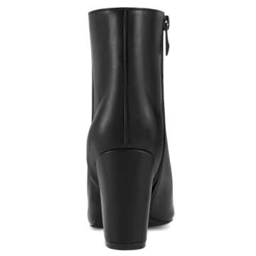 Rollda Women's Pointed Toe Ankle Boots Chunky High Heel Ankle Booties Side Zipper Short Boots Black PU Size 8.5