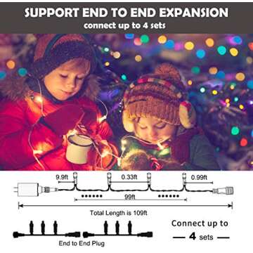XUNXMAS 109ft 300 LED Christmas String Lights Indoor Outdoor, 8 Modes Christmas Tree Lights, Connectable Waterproof Twinkle Fairy Lights for Bedroom Party Patio Christmas Tree Decor(Warm White)