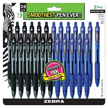 Zebra Pen - Bulk Pack Of 24 Ink Pens - Z-grip Retractable Ballpoint Pens Medium Point 1.0 mm, 12 Bla...