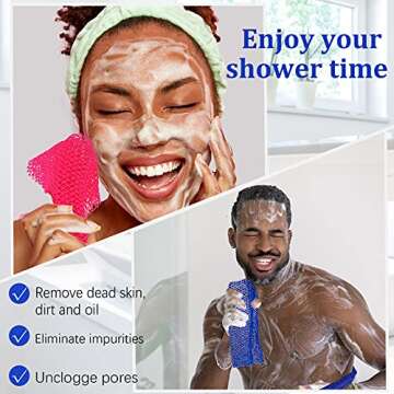 4 Pieces African Net Bath Sponge African Exfoliating Long Net Sponge Exfoliating Shower Body Scrubber Skin Smoother for Daily Use(Assorted Color, 25.6 x 7.9 inch)