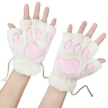 Odema Women's Bear Plush Cat Paw Claw Gloves - Cozy & Cute
