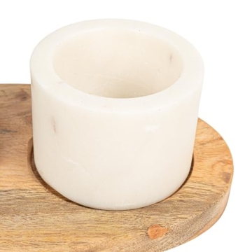 Creative Co-Op 2 Marble Bowls on Mango Wood Base with Salt Spoon